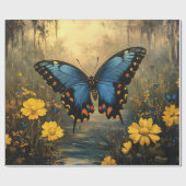 vlinder en gele bloemen ontkoppeling cadeaupapier (Vlak)