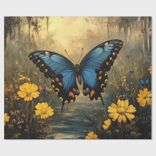 vlinder en gele bloemen ontkoppeling cadeaupapier (Vlak)