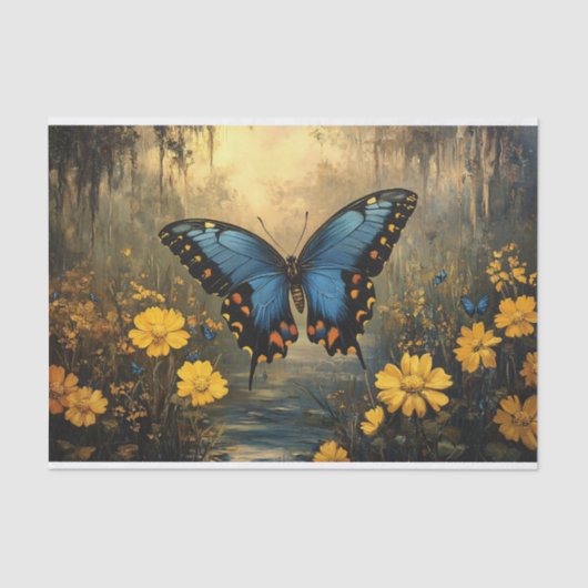  vlinder en gele bloemen ontkoppeling tissuepapier (Voorkant)