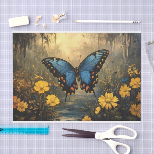  vlinder en gele bloemen ontkoppeling tissuepapier (Craft)