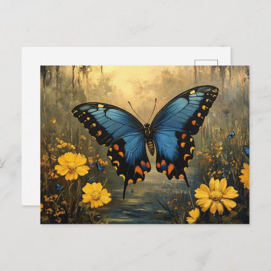  vlinder en gele bloemen schilderen briefkaart (Voorkant / Achterkant)
