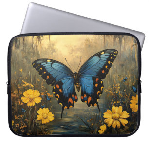 vlinder en gele bloemen schilderen laptop sleeve