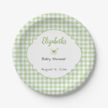 Vlinder en groene geruite baby shower bord