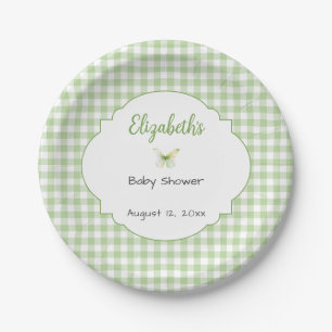 Vlinder en groene geruite baby shower bord