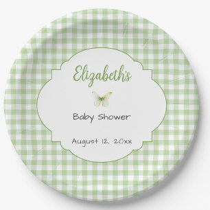 Vlinder en groene geruite baby shower bord