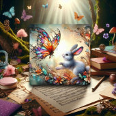 Vlinder en konijn kleurrijk Glas in lood Pasen Feestdagenkaart