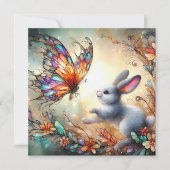 Vlinder en konijn kleurrijk Glas in lood Pasen Feestdagenkaart (Voorkant)