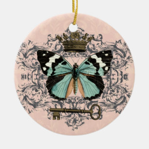 vlinder en kroonversiering keramisch ornament