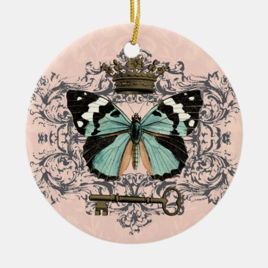 vlinder en kroonversiering keramisch ornament (Voorkant)