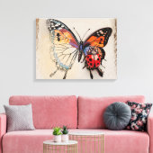 Vlinder en lieveheersbeestje canvas afdruk (Insitu (Woonkamer))