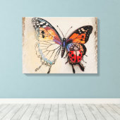 Vlinder en lieveheersbeestje canvas afdruk (Insitu (Houten vloer))