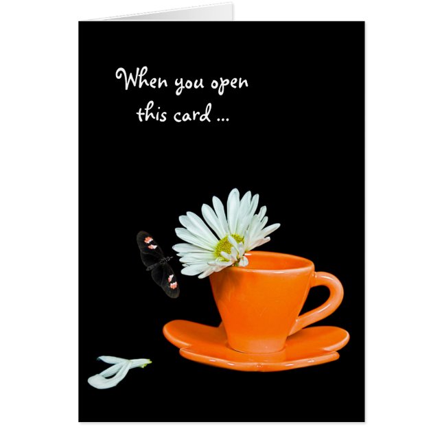 Vlinder en madeliefje in theekopje (Voorkant)