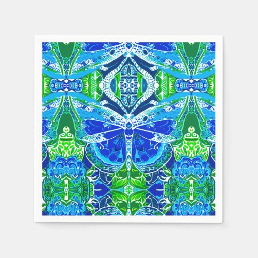 Vlinder en medaillon patroon in blauw servet (Voorkant)