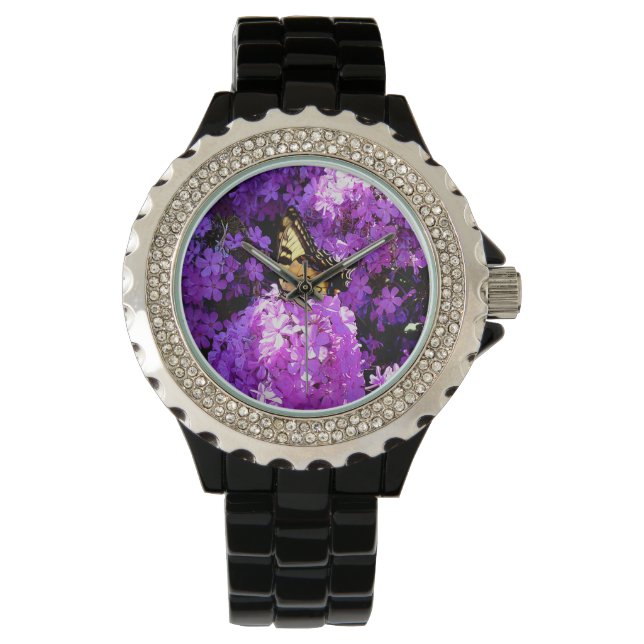 Vlinder en Phlox Horloge (Voorkant)