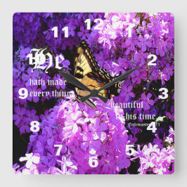 Vlinder en Phlox met Prediker 3:11 Vierkante Klok
