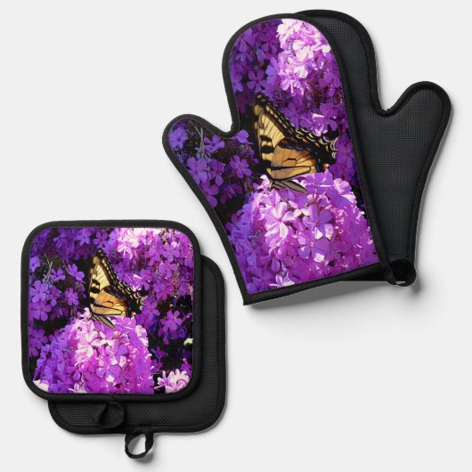 Vlinder en Phlox Ovenwant & Pannenlap Set (Voorkant / Achterkant)