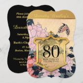Vlinder en pioenen 80ste verjaardag kaart (Voorkant / Achterkant)