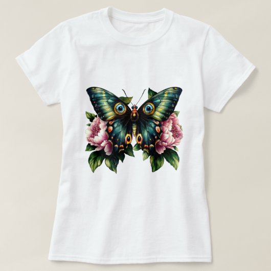 Vlinder en Pioenrozen T-shirt (Design voorkant)