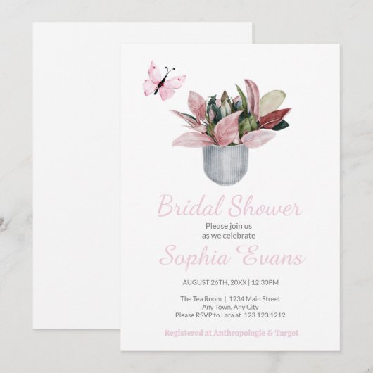 Vlinder en Plant Wit Vrijgezellenfeest Kaart (Voorkant / Achterkant)