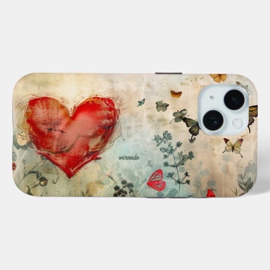 Vlinder en Rode Hart Case-Mate iPhone Case (Achterkant (horizontaal))
