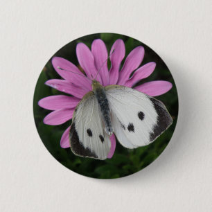 Vlinder en Roze Bloem Knop Ronde Button 5,7 Cm