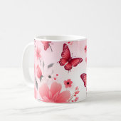 Vlinder en roze bloem koffiemok (Voorkant links)