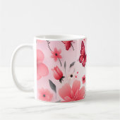 Vlinder en roze bloem koffiemok (Links)