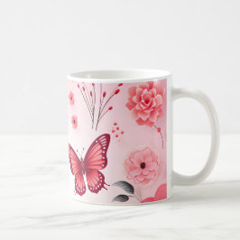 Vlinder en roze bloem koffiemok