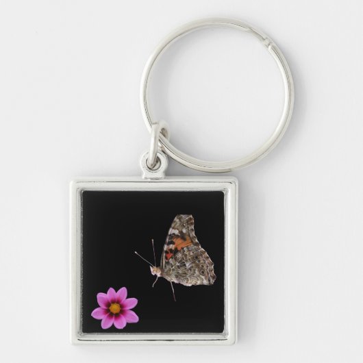 Vlinder en Roze Bloem Sleutelhanger (Voorkant)