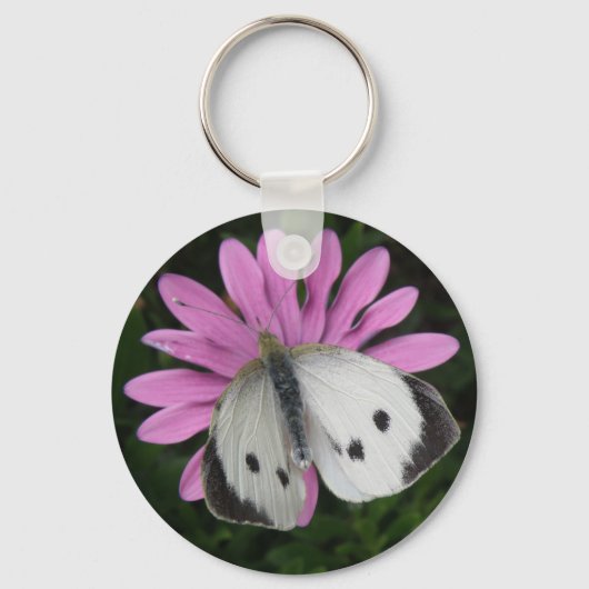 Vlinder en roze bloem sleutelhanger (Voorkant)