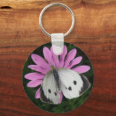Vlinder en roze bloem sleutelhanger (Voorkant)