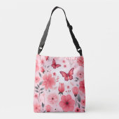 Vlinder en roze bloemen crossbody tas (Achterkant)
