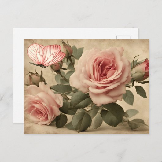  Vlinder en Roze Rozen Decoupage Briefkaart (Voorkant / Achterkant)