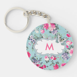 Vlinder en Rozen Aangepaste monogram Sleutelhanger