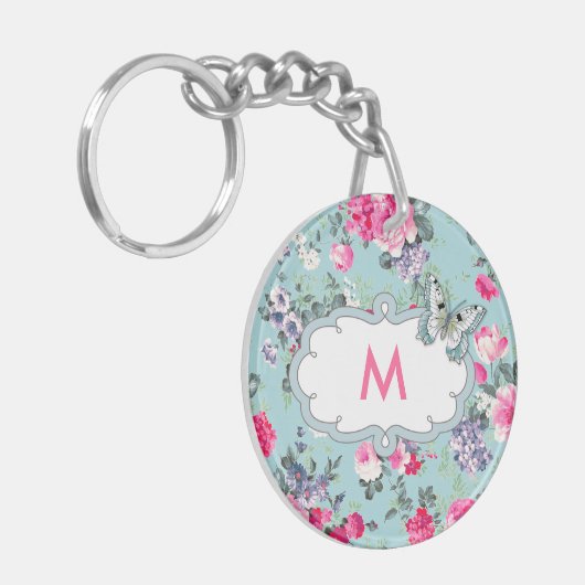 Vlinder en Rozen Custom Monogram Gift Sleutelhanger (Voorkant Links)