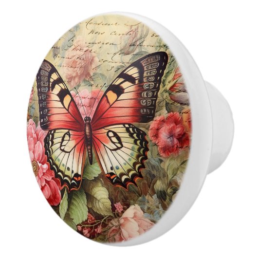  Vlinder en Rozen Ephemera Keramische Knop (Rechts)