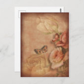 vlinder en Rozen shabby chic Briefkaart (Voorkant / Achterkant)
