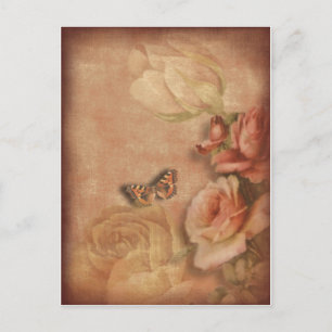 vlinder en Rozen shabby chic Briefkaart