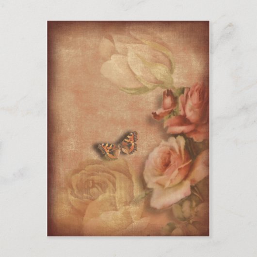 vlinder en Rozen shabby chic Briefkaart (Voorkant)