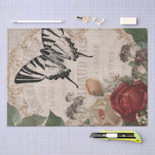vlinder en Rozen Shabby Chic Decoupage Tissuepapier (Craft)