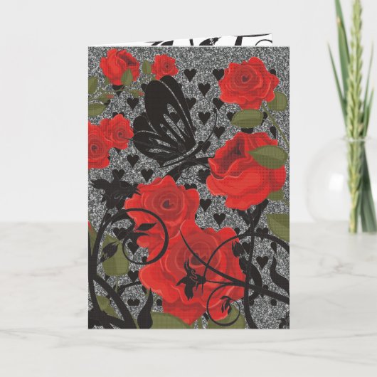 Vlinder en Rozen Valentijnsdag Kaart (Voorkant)