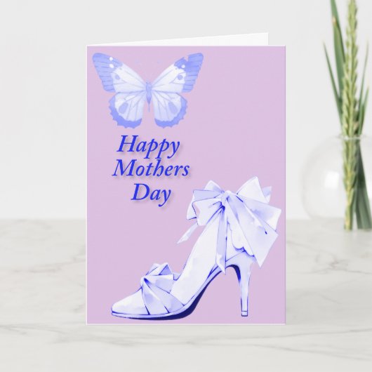 Vlinder en schoen in blauw en roze kaart (Voorkant)