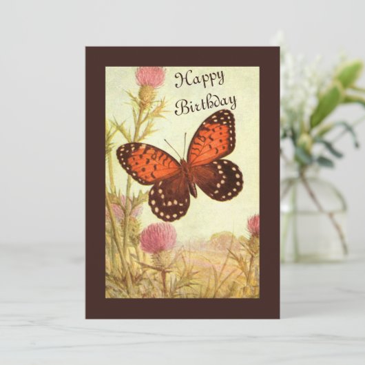 vlinder en Thistle Birthday Card Kaart (Staand voorkant)