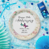 Vlinder en Vintage Rozen Jubileum Papieren Bordje (Feest)