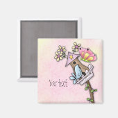 Vlinder en vogel vergadering in het vogelhuisje magneet (Voorkant / Achterkant)