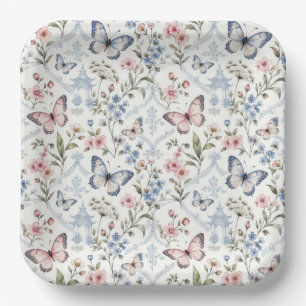 Vlinder en wilde bloem Chinoiserie ontwerp Papieren Bordje