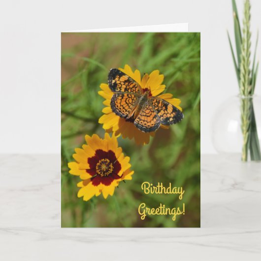 Vlinder en wilde bloemen Bloemen Verjaardag Kaart (Voorkant)