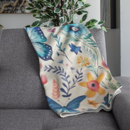 Vlinder en wilde bloemen tuin fleece deken