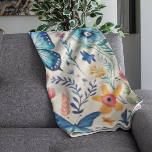 Vlinder en wilde bloemen tuin fleece deken
