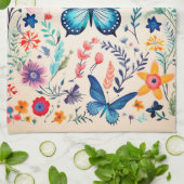 Vlinder en wilde bloemen tuin theedoek (Gevouwen)